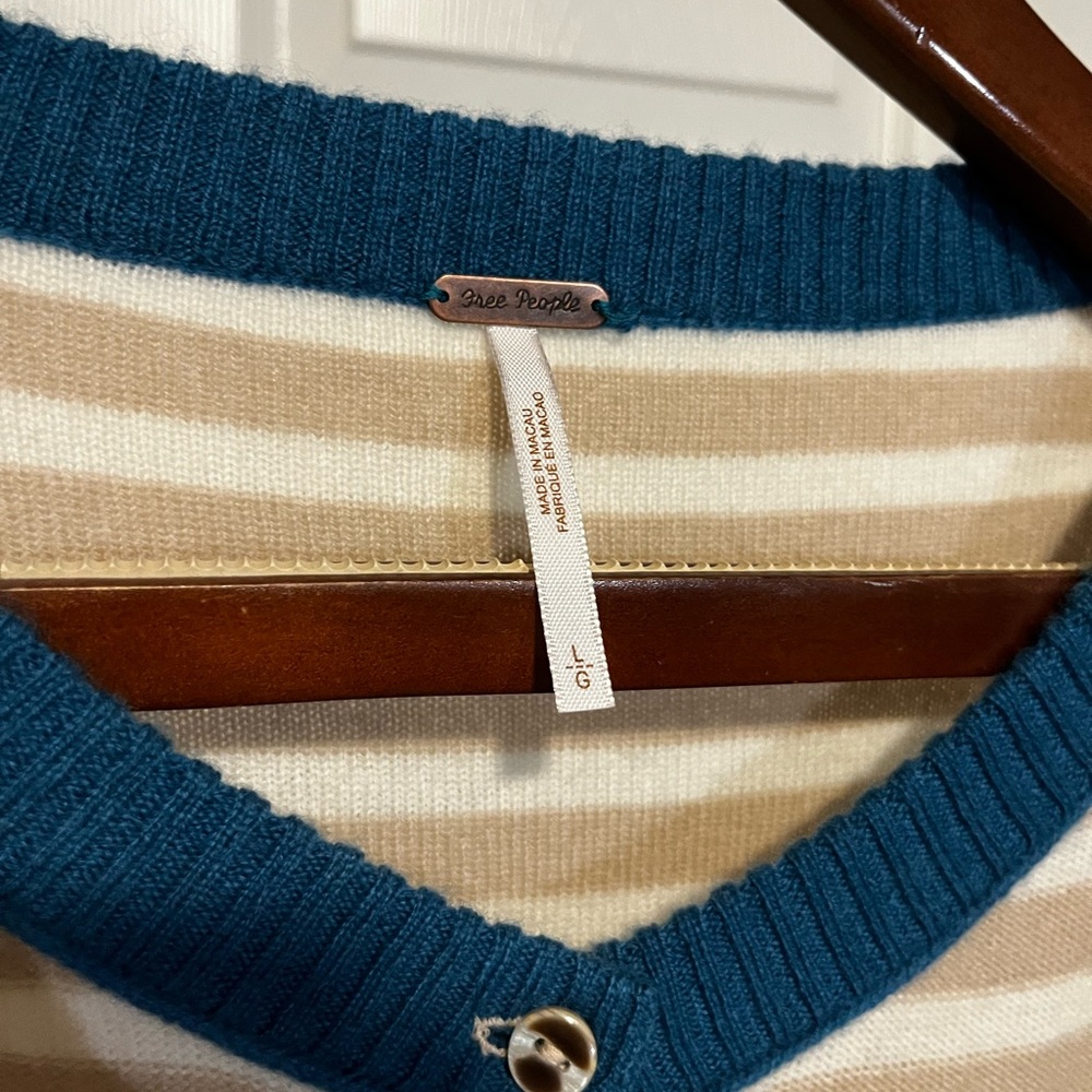 Free People Teal and Beige Striped Knit Top - Picture 2 of 2